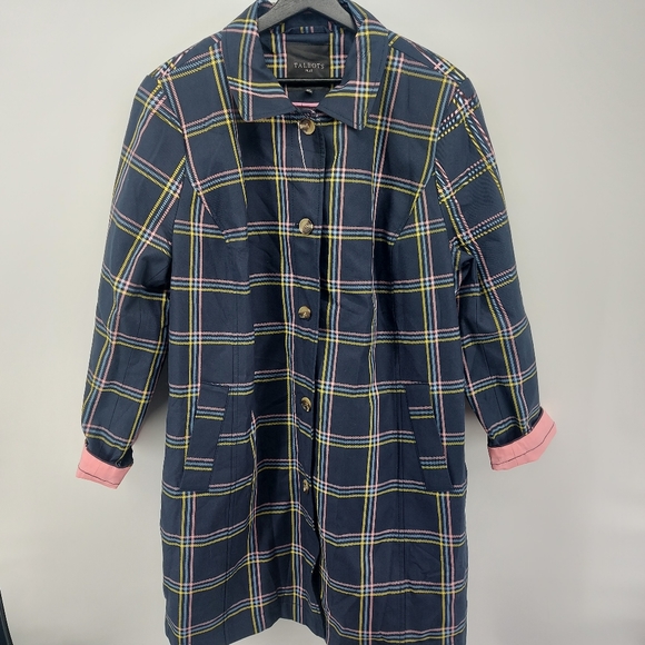 Talbots Plaid Navy A Line Trench Coat Size 2X - Picture 4 of 9